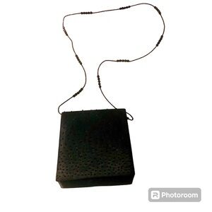 Vintage Black Satin Beaded Flap Front Purse Jessica McClintock